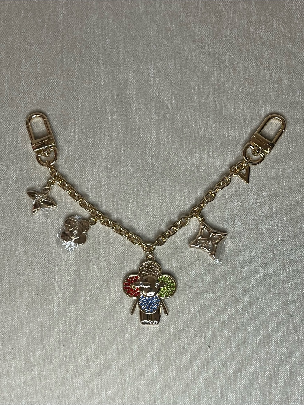 Louis Vuitton Gold Multicolor Crystal Fleur Charm Key/Bag Holder